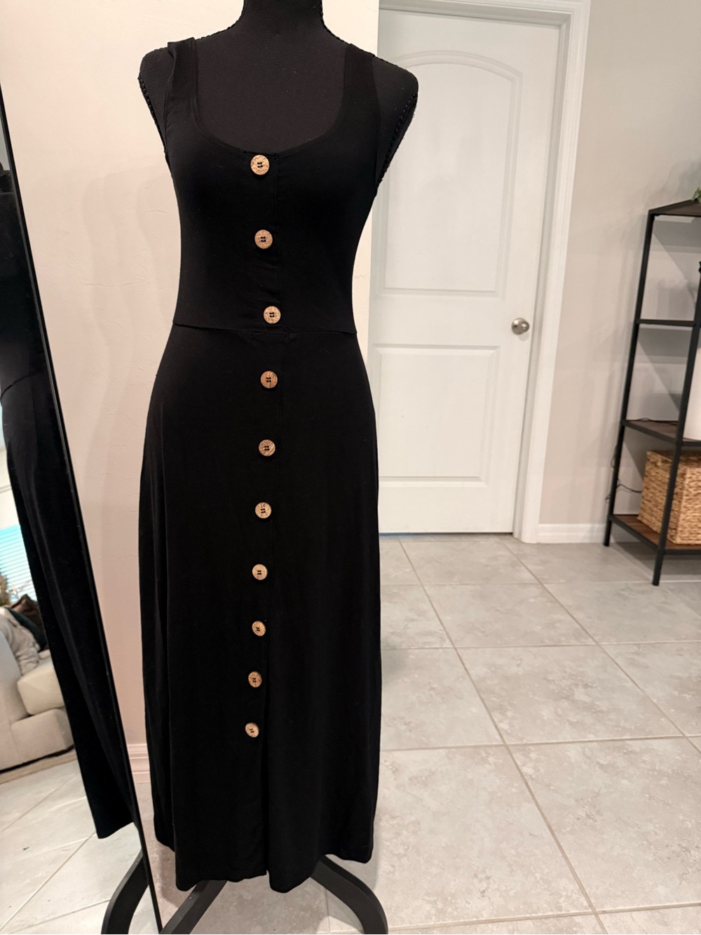 Reformation Jeans Black Button Front Midi Dress Sleeveless Square Neck